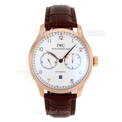 IWC Portuguese Automatic Rose Gold Case and Markers with White Dial-Leather Strap