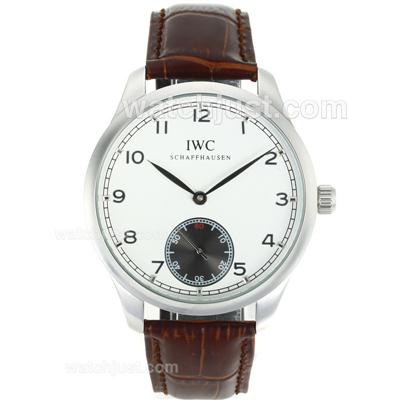 IWC Portuguese Manual Winding Number Markers with White Dial-Leather Strap