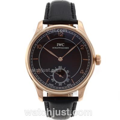 IWC Portuguese Manual Winding Rose Gold Case and Markers with Black Dial-Leather Strap