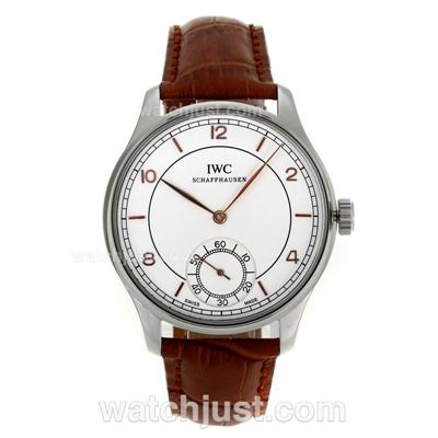 IWC Portuguese Manual Winding Rose Gold Markers with White Dial-Leather Strap