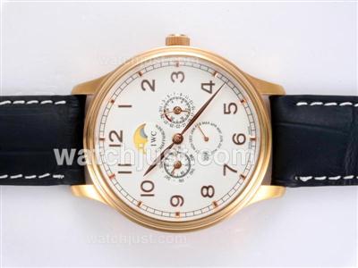 IWC Portuguese Perpetual Calendar Rose Gold Case with White Dial