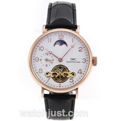 IWC Portuguese Tourbillon Automatic Rose Gold Case with White Dial-Leather Strap