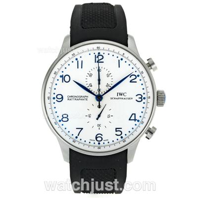 IWC Portuguese Working Chronograph Blue Markers with White Dial-Rubber Strap