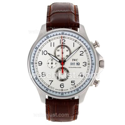 IWC Portuguese Working Chronograph Number Markers with White Dial-Leather Strap