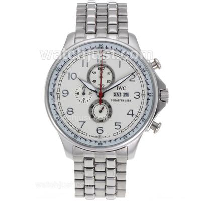 IWC Portuguese Working Chronograph Number Markers with White Dial S/S