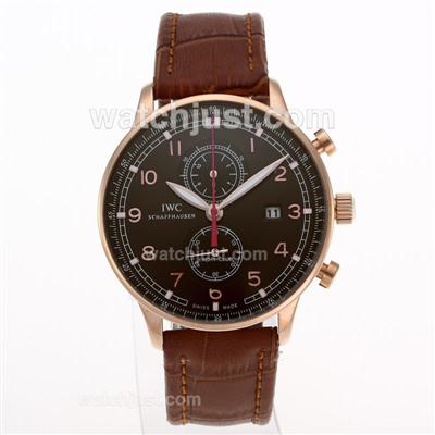 IWC Portuguese Working Chronograph Rose Gold Case with Brown Dial-Leather Strap