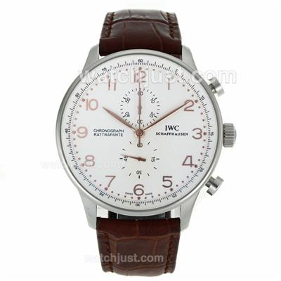 IWC Portuguese Working Chronograph Rose Gold Markers with White Dial-Leather Strap