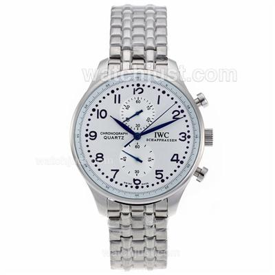 IWC Portuguese Working Chronograph with White Dial S/S-Blue Markers