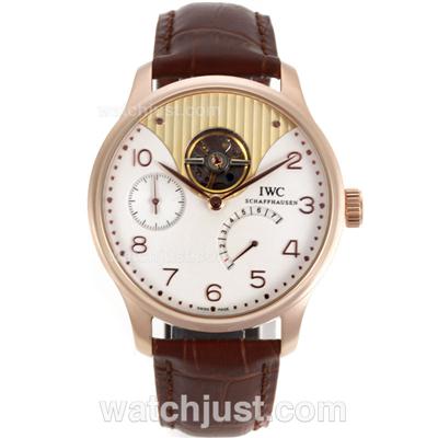 IWC Portuguese Working Power Reserve Automatic Rose Gold Case and Number Markers with White Dial-Leather Strap