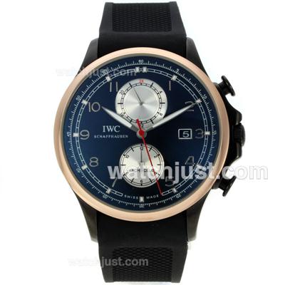 IWC Portuguese Yacht Club Automatic PVD Case Rose Gold Bezel with Black Dial-Rubber Strap