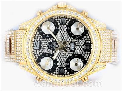 Jacob & Co Classic Five Time Zone Full Gold and Diamond with Black Dial