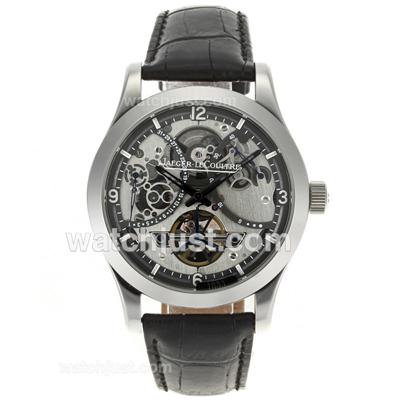 Jaeger-Lecoultre Master Control Collection 1833 Grand Tourbillon Automatic with Skeleton Dial-Black Leather Strap