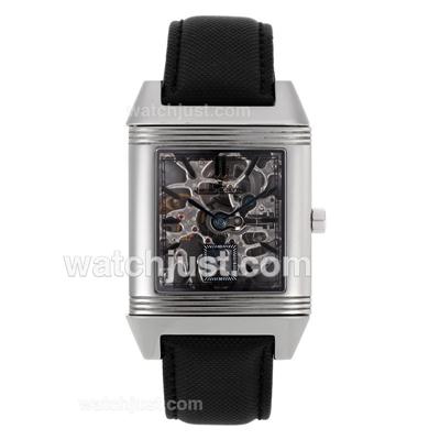 Jaeger-Lecoultre Reverso Manual Winding Stick Markers with Skeleton Dial-Leather Strap