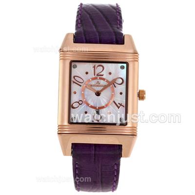 Jaeger-Lecoultre Reverso Rose Gold Case MOP Dial with Purple Leather Strap