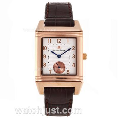 Jaeger-Lecoultre Reverso Rose Gold Case White Dial with Brown Leather Strap