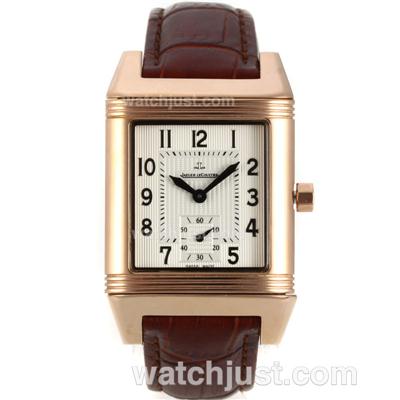 Jaeger-Lecoultre Reverso Rose Gold Case with White Dial-Leather Strap