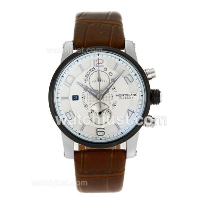 Montblanc Flyback Working Chronograph PVD Bezel with White Dial-Leather Strap