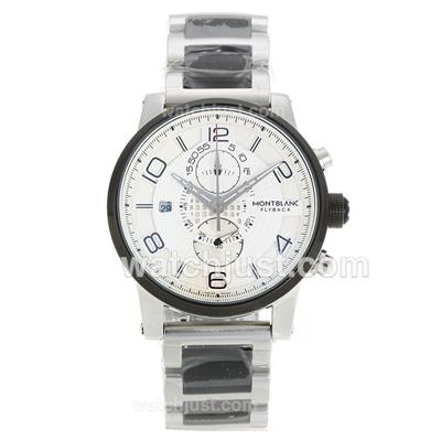 Montblanc Flyback Working Chronograph PVD Bezel with White Dial-SS/PVD Strap