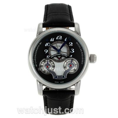 Montblanc Nicolas Rieussec Twin Barrels Automatic with Black Dial-Leather Strap