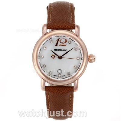 Montblanc Star Rose Gold Case Diamond Markers Mop Dial with Leather Strap-Lady Size