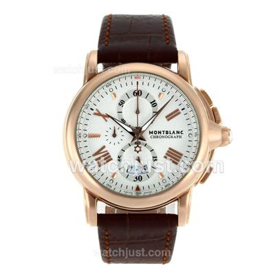 Montblanc Star Working Chronograph Rose Gold Case with White Dial-Leather Strap