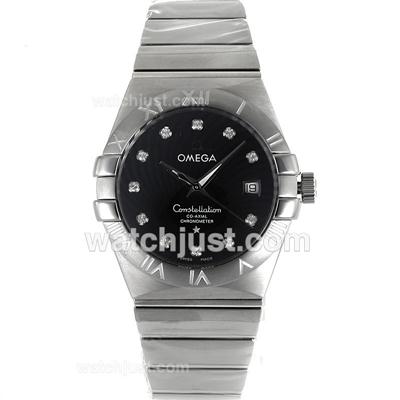 Omega Constellation Co-Axial Swiss ETA 2824 Movement Diamond Markers with Black Dial-S/S