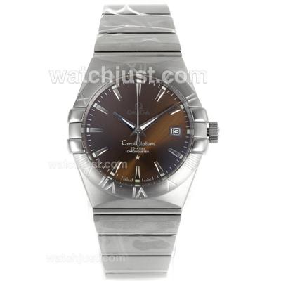 Omega Constellation Co-Axial Swiss ETA 2824 Movement Stick Markers with Brown Dial-S/S