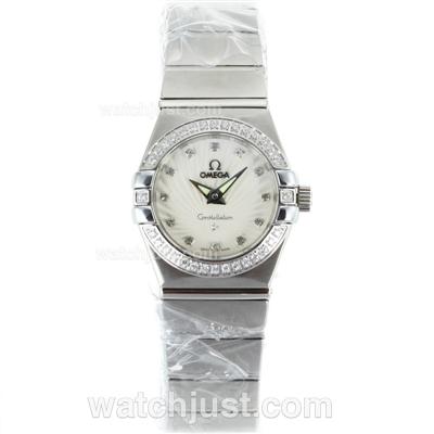 Omega Constellation Diamond Bezel and Markers with White Dial-Same Chassis as ETA Version-Lady Size