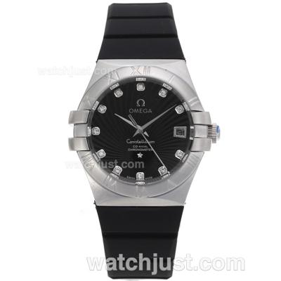 Omega Constellation Diamond Markers with Black Dial-Black Rubber Strap