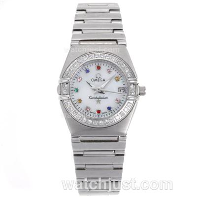 Omega Constellation Multicolor Diamond Markers with MOP Dial S/S-Lady Size