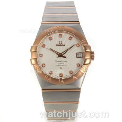 Omega Constellation Swiss ETA 2836 Movement Two Tone Diamond Markers with Beige Dial-Sapphire Glass