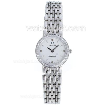 Omega Constellation Swiss ETA Movement Diamond Bezel with White Dial S/S