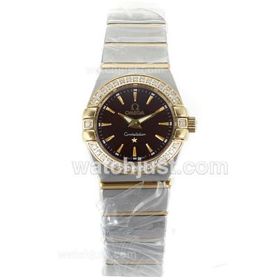 Omega Constellation Two Tone Diamond Bezel Stick Markers with Brown Dial-Same Chassis as ETA Version-Lady Size