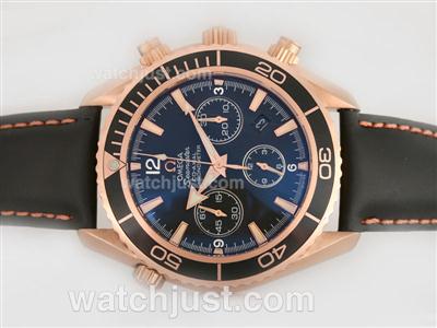 Omega Planet Ocean Chronograph Swiss Valjoux 7750 Movement-18K Plated Rose Gold Casing