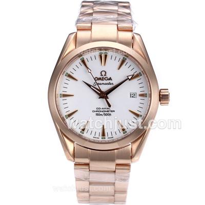 Omega Seamaster Aqua Terra Automatic Full Rose Gold with White Dial-Same Chassis As Swiss Version-High Quality