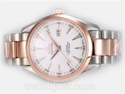 Omega Seamaster Aqua Terra Big Size Automatic Two Tone with White Tuxedo Dial