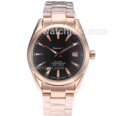 Omega Seamaster Automatic Full Rose Gold with Black Dial-Same Chassis As Swiss Version-High Quality