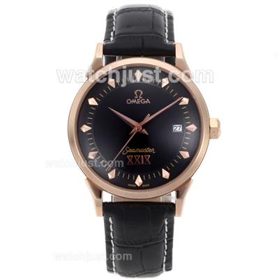 Omega Seamaster Automatic Rose Gold Case with Black Dial-18K Plated Gold Movement