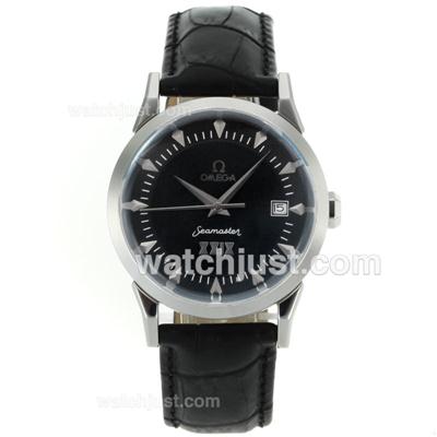 Omega Seamaster Automatic Stick Markers with Black Dial-Black Leather Strap