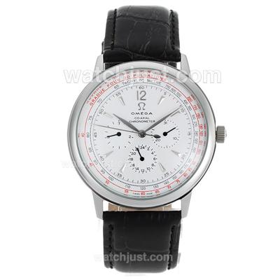 Omega Seamaster Co-Axial Chronograph with White Dial-Leather Strap