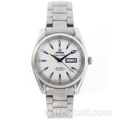 Omega Seamaster Day-Date Automatic Blue Stick Markers with White Dial S/S