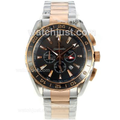 Omega Seamaster GMT Working Chronograph Two Tone Black Ceramic Bezel with Black Dial