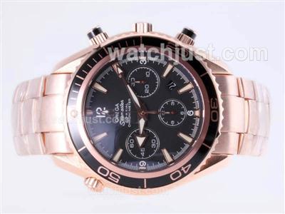 Omega Seamaster Planet Ocean Chronograph Swiss Valjoux 7750 Movement- 18K Full Rose Gold Casing