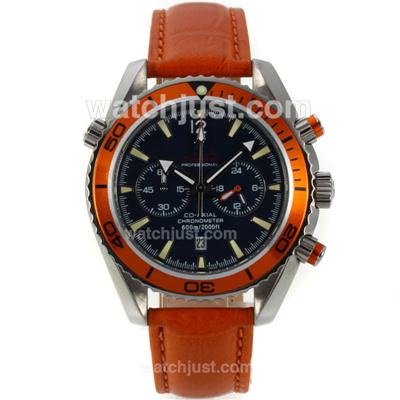 Omega Seamaster Planet Ocean Working Chronograph Orange Bezel with Black Dial-Orange Leather Strap