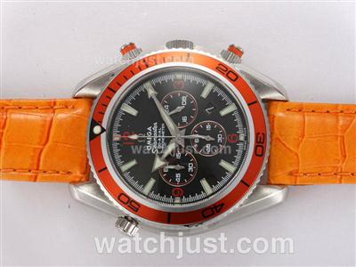 Omega Seamaster Planet Ocean Working Chronograph with Black Dial-Orange Bezel and Strap