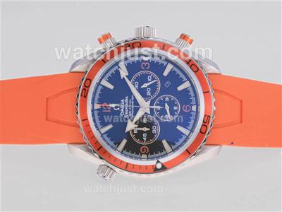 Omega Seamaster Planet Ocean Working Chronograph with Orange Bezel-Same Chassis As 7750 Version-Rubber Strap