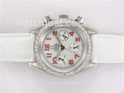 Omega Speedmaster Automatic Diamond Bezel with White MOP Dial and Strap Lady Size