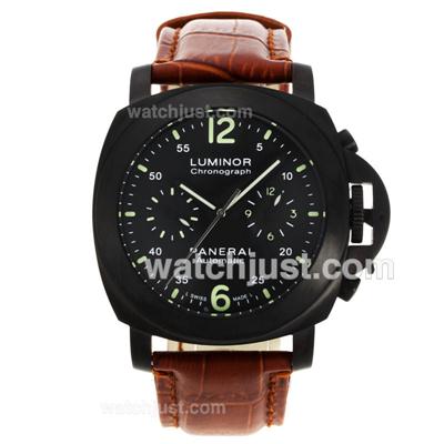 Panerai Luminor Daylight Automatic PVD Case with Black Dial-Brown Leather Strap