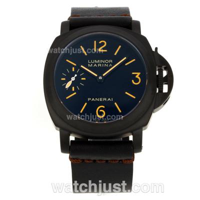 Panerai Luminor Marina Automatic PVD Case with Black Dial-Black Leather Strap