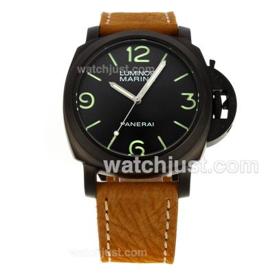 Panerai Luminor Marina Automatic PVD Case with Black Dial-Brown Leather Strap